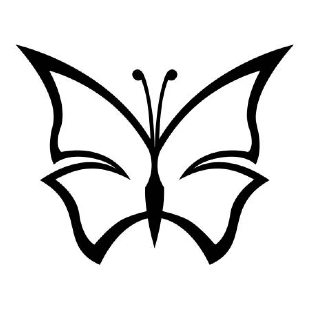 Naklejka na ścianę motyl 2345 - Wzór graficzny. Motyl z wyraźnymi skrzydłami, symetryczny kształt, kontury w kolorze czarnym
