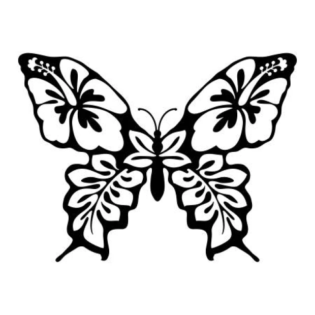 Naklejka na ścianę motyl 2347 - Wzór graficzny. Motyl z dużymi skrzydłami, zdobionymi liśćmi i kwiatami