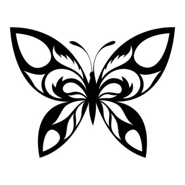 Naklejka na ścianę motyl 2353 - Wzór graficzny. Motyl z dużymi skrzydłami, ozdobiony falistymi liniami i symetrycznymi
