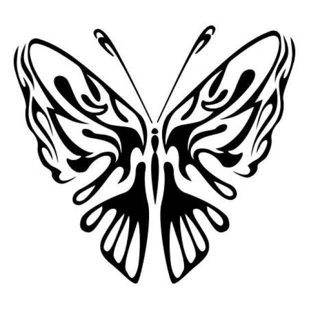 Naklejka na ścianę motyl 2362 - Wzór graficzny. Motyl z wyraźnymi, falistymi skrzydłami i symetrycznymi detalami