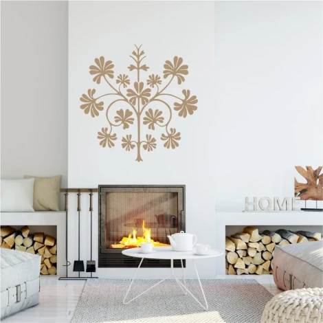 Naklejka na ścianę drzewo ornament 2376 - Aranżacja w salonie. Ściany w jasnym kolorze, minimalistyczne meble i kominek