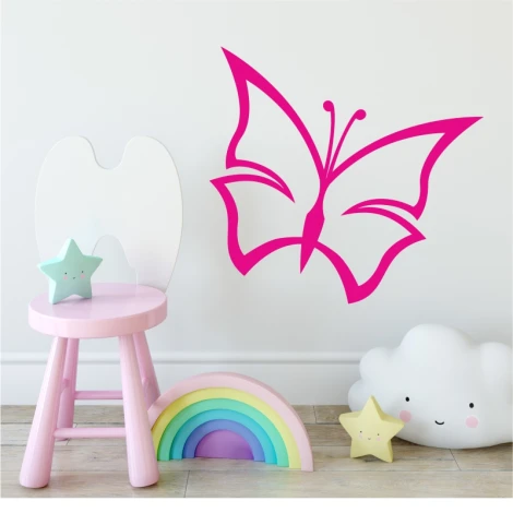 Naklejka na ścianę motyl 2345 - Aranżacja w pokoju dziecięcym. Ściany w jasnych kolorach, obok kolorowe meble