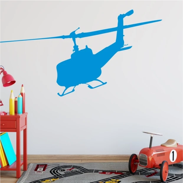Naklejka na ścianę helikopter wojskowy 2304 - Aranżacja w pokoju dziecięcym. Ściany w jasnych kolorach, meble w czerwonym