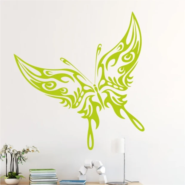 Naklejka na ścianę motyl płomienie 2358 - Wzór graficzny. Motyl w intensywnym zielonym kolorze z falistymi wzorami