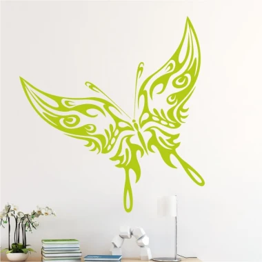 Naklejka na ścianę motyl płomienie 2358 - Wzór graficzny. Motyl w intensywnym zielonym kolorze z falistymi wzorami