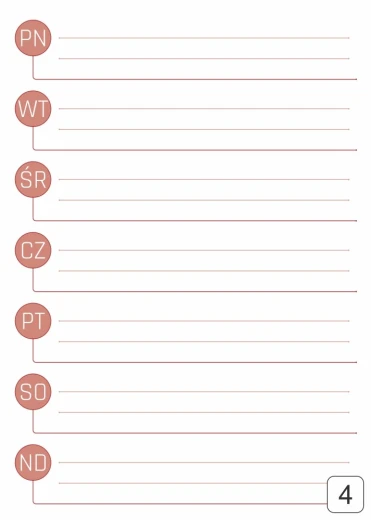 Tablica magnetyczna z nadrukiem planera tygodniowego z różowymi kółkami dni tygodnia