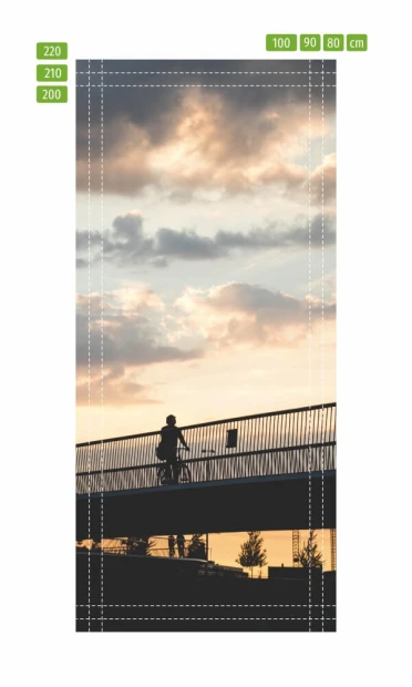 Fototapeta na drzwi rowerzysta FP 6284 - Wzór graficzny. Silhouette rowerzysty na tle zachodzącego słońca i chmur