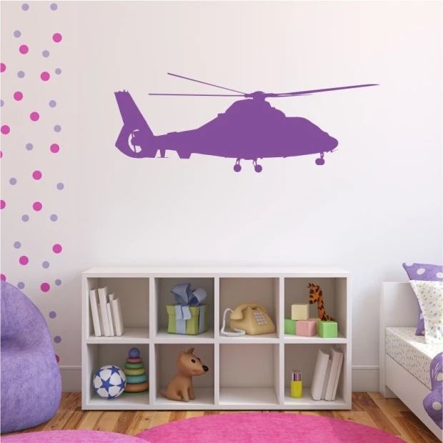 Naklejka na ścianę helikopter 2301 - Aranżacja w pokoju dziecięcym. Ściany w jasnych kolorach z kolorowymi kropkami