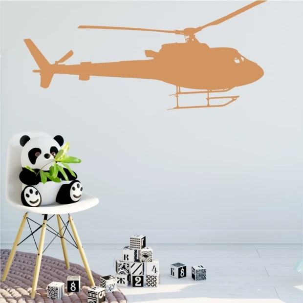 Naklejka na ścianę helikopter 2302 - Aranżacja w pokoju dziecięcym. Ściany w jasnych kolorach, minimalistyczne meble