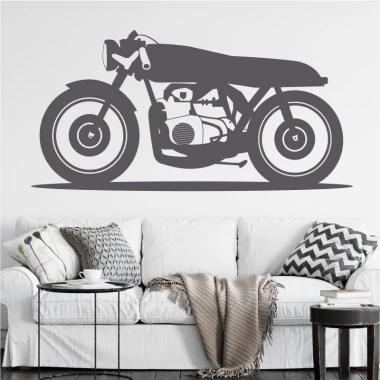 Naklejka na ścianę motocykl 2328 - Aranżacja w salonie. Ściany w jasnym kolorze, meble w stonowanej tonacji