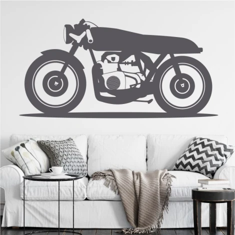 Naklejka na ścianę motocykl 2328 - Aranżacja w salonie. Ściany w jasnym kolorze, meble w stonowanej tonacji
