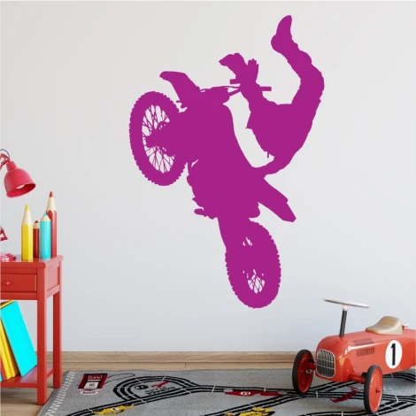 Naklejka na ścianę motokross 2311 - Wzór graficzny. Silhouette motocyklisty w akcji na różowym tle