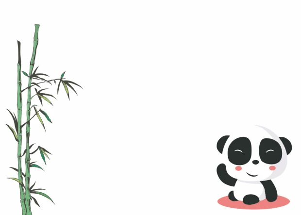 Tablica dla dzieci suchościeralna miś panda 315 - Wzór graficzny. Na białym tle znajduje się panda oraz bambus. Panda siedzi