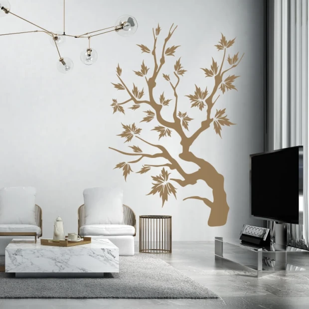 Elegancka naklejka drzewo 1104 w odcieniach beżu, w nowoczesnym salonie, dodająca naturalnego uroku 