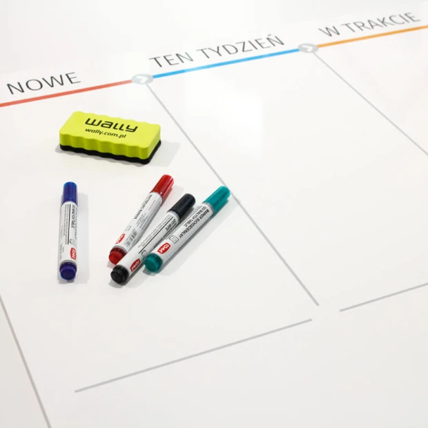 Tablica kanban suchościeralna lean board 097 - Wzór graficzny. Proste prostokąty z nagłówkami w poziomie