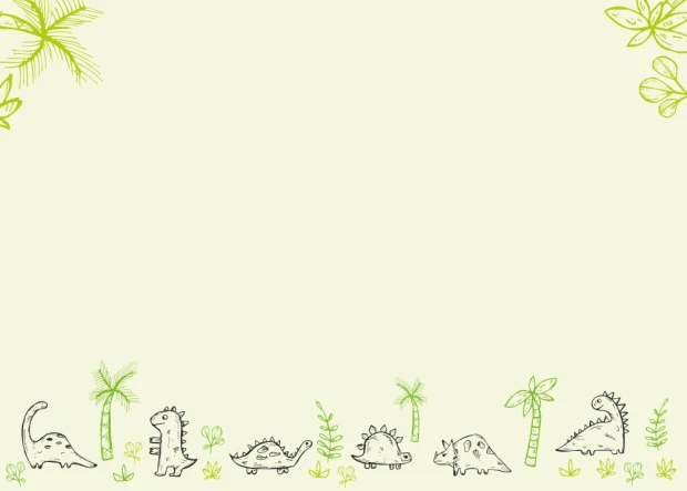 Tablica suchościeralna z nadrukiem dinozaurów i palm na jasnym tle