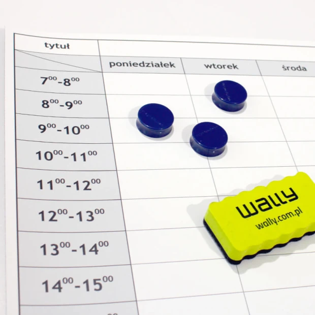 Tablica suchościeralna magnetyczna 040 plan tygodnia - Wzór graficzny. Prosta siatka z dniami tygodnia i godzinami