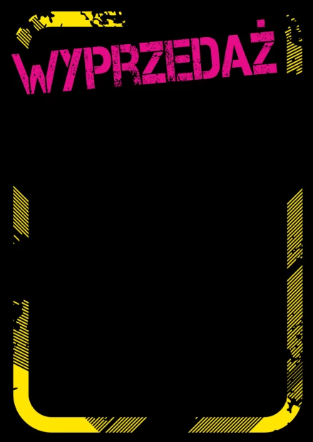 Tablica kredowa wyprzedaż 060 - Wzór graficzny. Na czarnym tle znajduje się różowy napis WYPRZEDAŻ oraz żółte, zarysowane