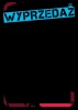 Tablica kredowa wyprzedaż 061 - Wzór graficzny. Niebieski napis WYPRZEDAŻ na czarnym tle, z różowym obramowaniem