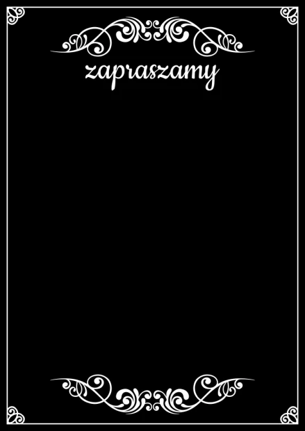 Tablica kredowa z ozdobnym nadrukiem i napisem zapraszamy na białym tle