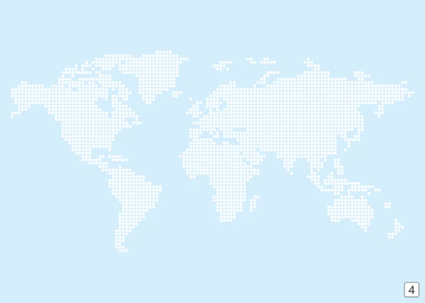 Tablica suchościeralna mapa świata 333 - Wzór graficzny. Grafika przedstawia kontynenty w formie punktów na jasnoniebieskim