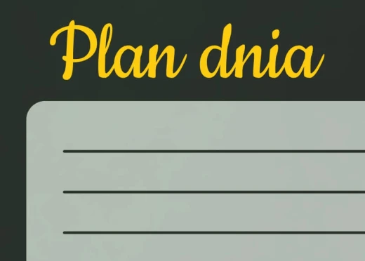 Tablica magnetyczna suchościeralna w zbliżeniu na nagłówek Plan dnia i linie do wpisów
