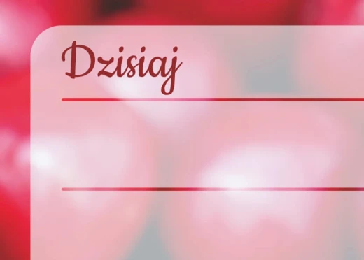 Detal tablicy magnetycznej suchościeralnej z nadrukiem planu tygodnia i napisem Dzisiaj na tle wiśni