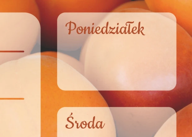 Tablica suchościeralna plan tygodnia morele 345 - Wzór graficzny. Okrągłe kształty w odcieniach moreli i bieli