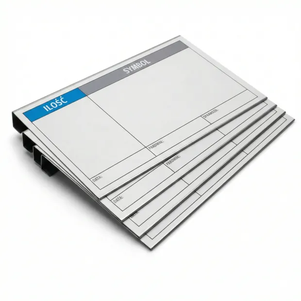 Suchościeralne zawieszki magazynowe ułożone w stos, pokazujące profil zagięcia do montażu na nadstawce