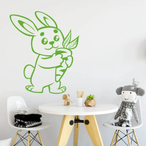 Naklejka na ścianę dla dzieci zając 2408 - Aranżacja w pokoju dziecięcym. Ściany w jasnych kolorach, meble