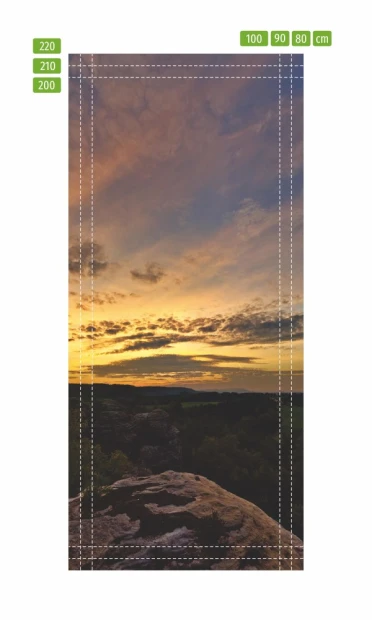 Fototapeta naklejka na drzwi górski krajobraz FP 6336 - Wzór graficzny. Przedstawia góry, niebo z chmurami oraz zachód