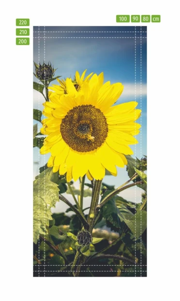 Fototapeta naklejka na drzwi słonecznik FP 6335 - Wzór graficzny. Duży żółty słonecznik na tle nieba z chmurami