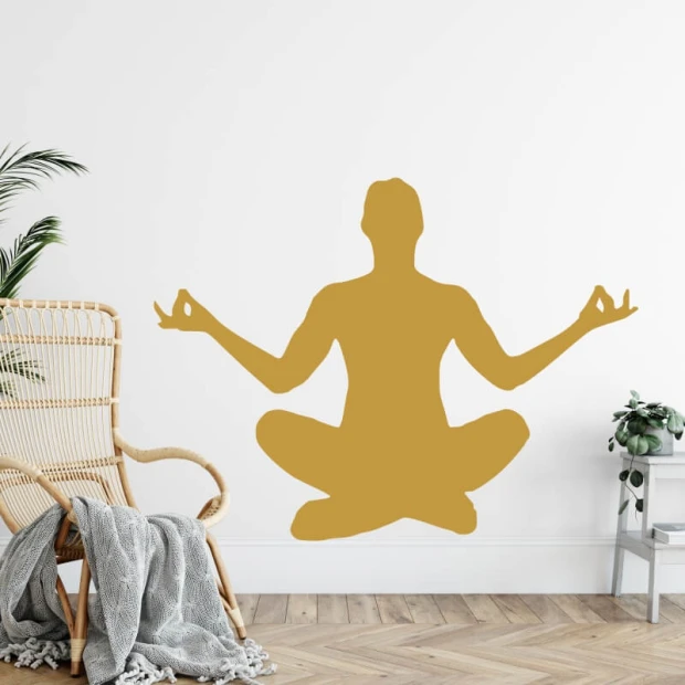 Naklejka na ścianę joga 2413 - Wzór graficzny. Silhouette osoby w pozycji lotosu na jasnym tle