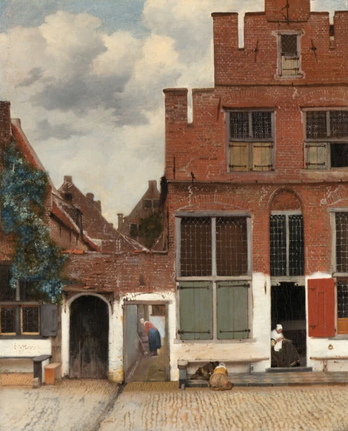 Reprodukcja View of Houses in Delft, known as The little Street, Johannes Vermeer - Aranżacja w mieście. Ceglane budynki