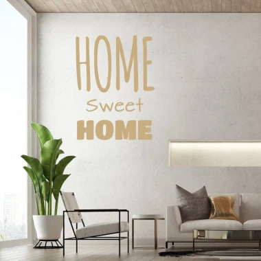 Naklejka na ścianę Home sweet home 2432 - Aranżacja w salonie. Ściany w jasnym kolorze, roślina w doniczce obok mebli