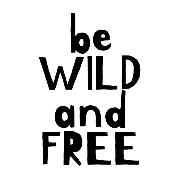 Naklejka na ścianę sentencja Be wild and free 2422 - Wzór graficzny. Duże, czarne litery ułożone w pionie, z różnymi stylami