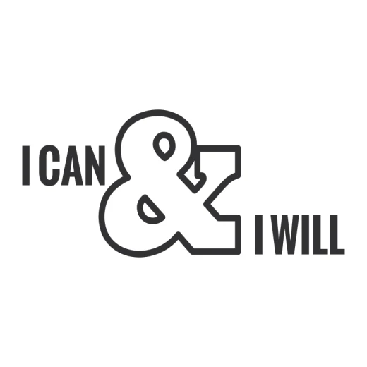 Naklejka na ścianę z napisem I can and I will i dużym ampersandem w przykładowym czarnym kolorze na białym tle