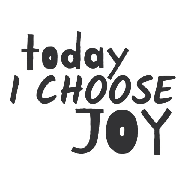 Naklejka na ścianę z napisem Today I choose joy na białym tle, w przykładowym czarnym kolorze