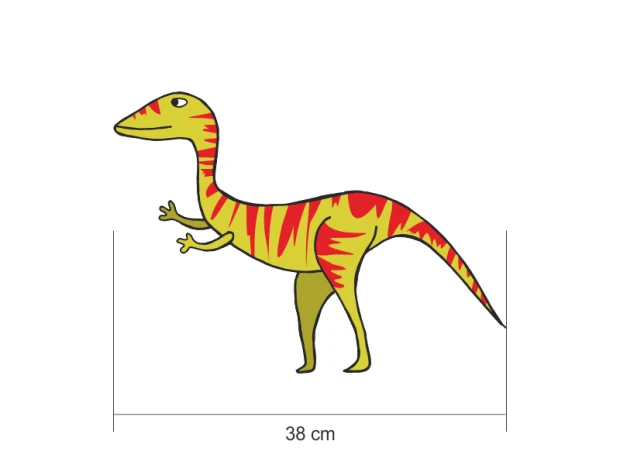 Naklejki na ścianę zestaw dinozaury 2420 - Wzór graficzny. Żółty dinozaur z czerwonymi paskami, wyciągnięte ręce