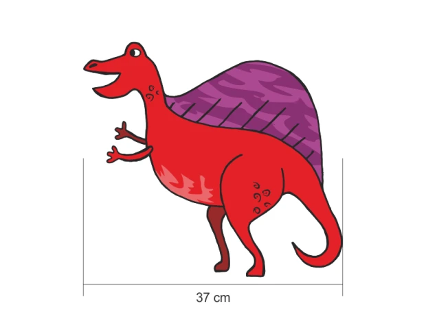 Naklejki na ścianę zestaw dinozaury 2420 - Wzór graficzny. Czerwony dinozaur z purpurowym grzebieniem i wyraźnymi konturami