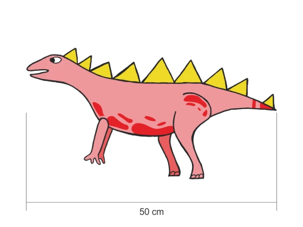 Naklejki na ścianę zestaw dinozaury 2420 - Wzór graficzny. Różowy dinozaur z żółtymi kolcami i czerwonymi plamami