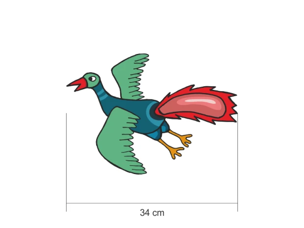 Naklejki na ścianę zestaw dinozaury 2420 - Wzór graficzny. Postać ptaka z niebieskim ciałem, zielonymi skrzydłami