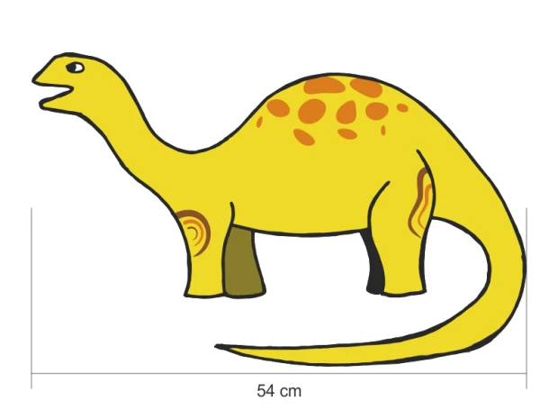 Naklejki na ścianę zestaw dinozaury 2420 - Wzór graficzny. Żółty dinozaur z plamkami, długi ogon i wyrazista głowa