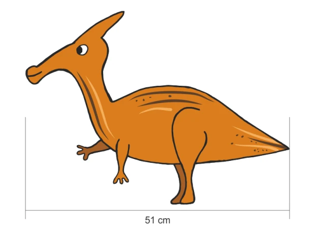 Naklejki na ścianę zestaw dinozaury 2420 - Wzór graficzny. Rysunek dinozaura w pomarańczowym kolorze z dużą głową i długim