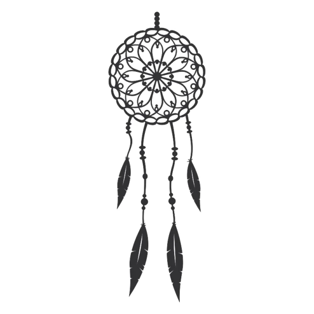 Szablon malarski dream catcher 2421 - Wzór graficzny. Okrągły kształt z delikatnymi liniami i zwisającymi piórami