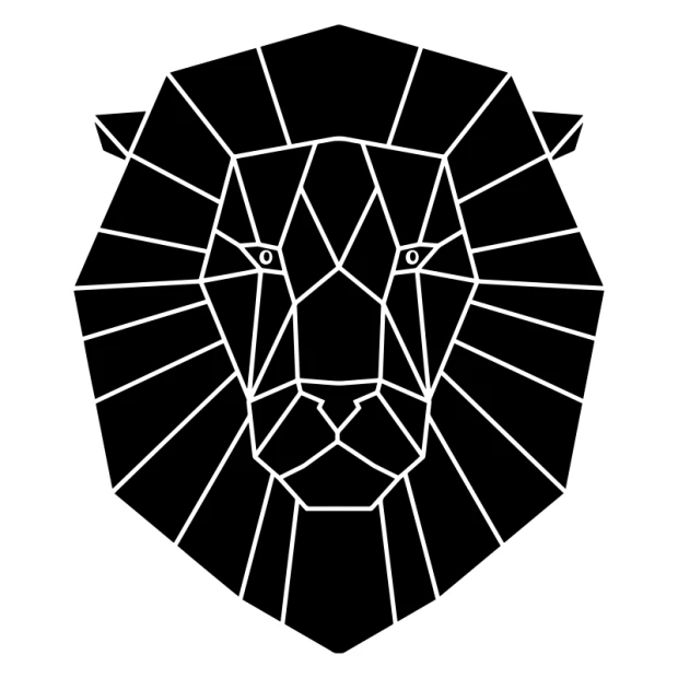 Szablon malarski z geometrycznym wzorem lwa w przykładowej czarnej kolorystyce przedstawiony na białym tle