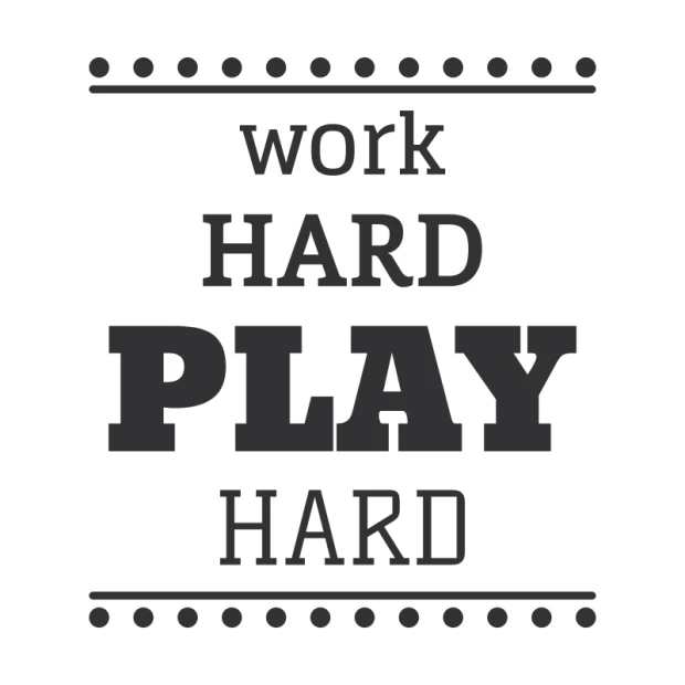 Szablon na ścianę Work hard play hard 2429 - Wzór graficzny. Tekst w różnych rozmiarach, z poziomymi liniami i kropkami