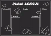 Tablica kredowa z nadrukiem plan lekcji 073 - Wzór graficzny. Na czarnym tle białe napisy i geometryczne kształty
