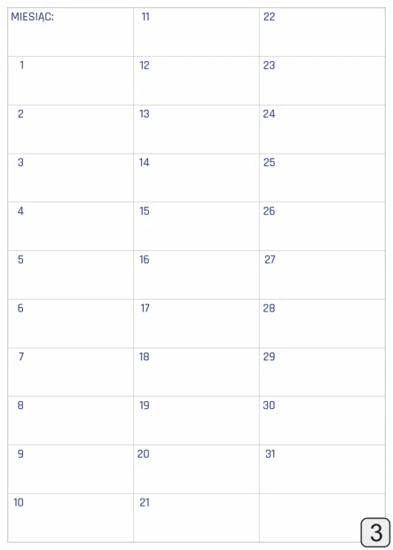 Planer miesiąca tablica suchościeralna 370 - Wzór graficzny. Prosty układ z siatką dni i numerami