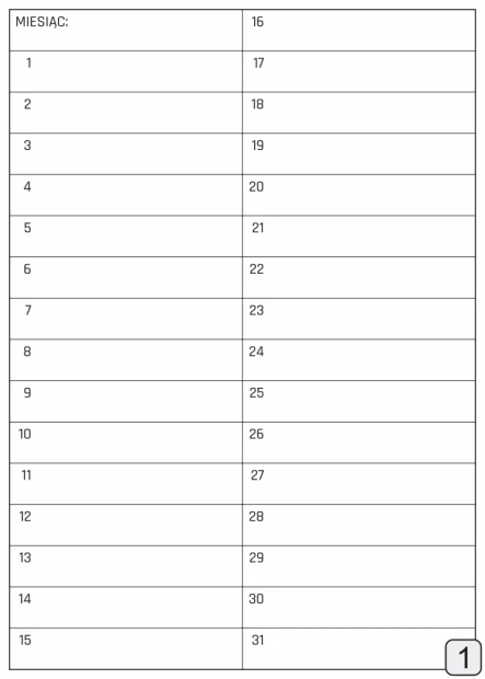 Tablica magnetyczna planer miesięczny suchościeralny 369 - Wzór graficzny. Prosta siatka z numerami dni w miesiącu